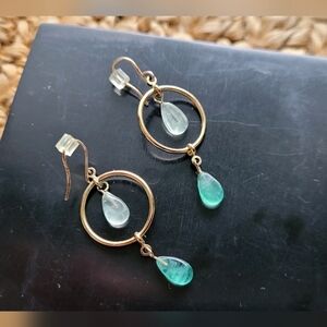 Gold Hoops with Teardrop Stone Dangles